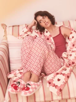 Pink/Red Check Cherry Mule Slippers