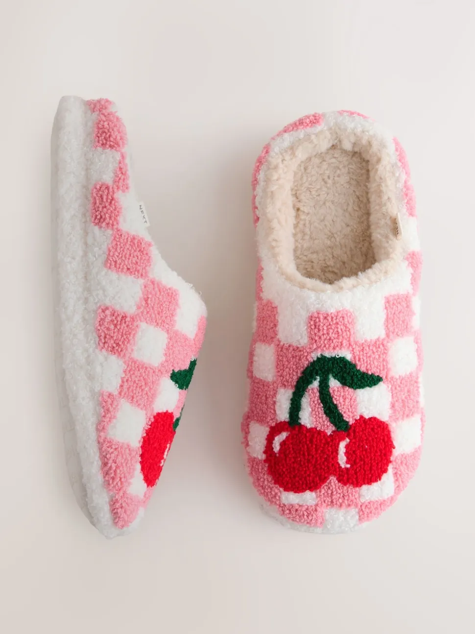 Pink/Red Check Cherry Mule Slippers