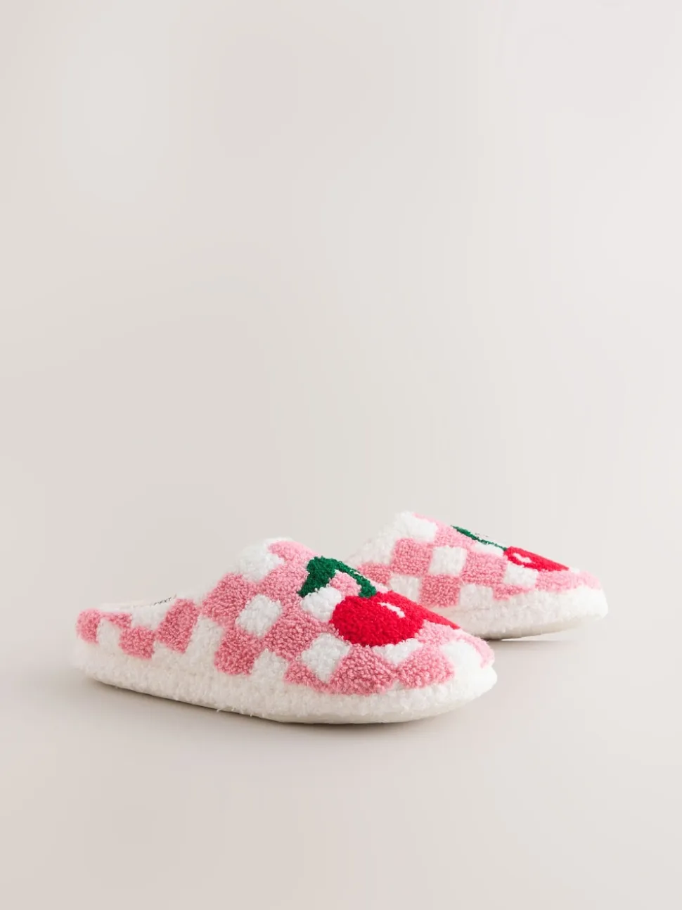 Pink/Red Check Cherry Mule Slippers