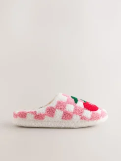 Pink/Red Check Cherry Mule Slippers