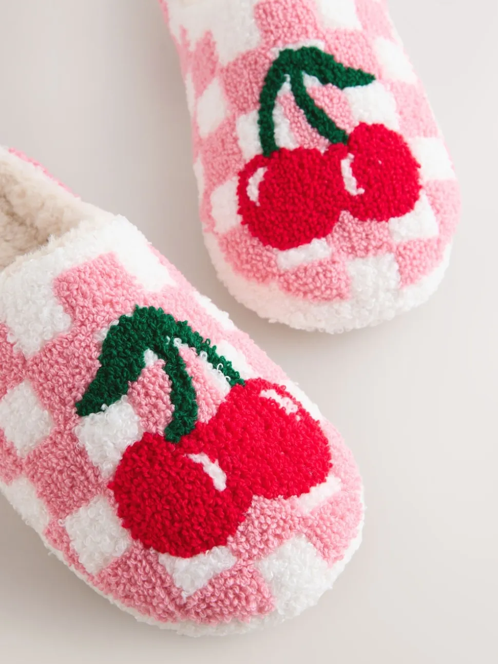 Pink/Red Check Cherry Mule Slippers