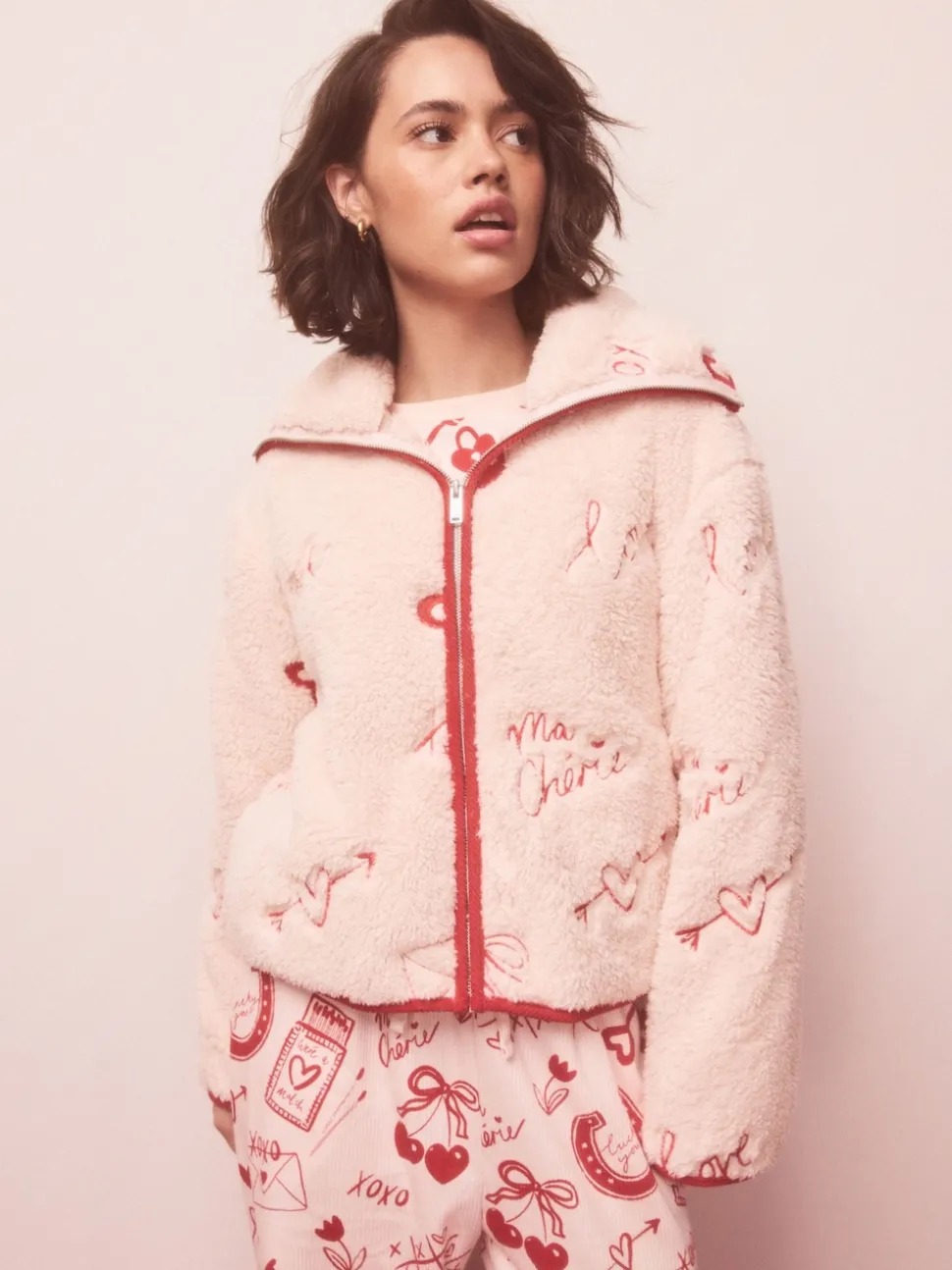 Pink/Red Heart Borg Full Zip Fleece