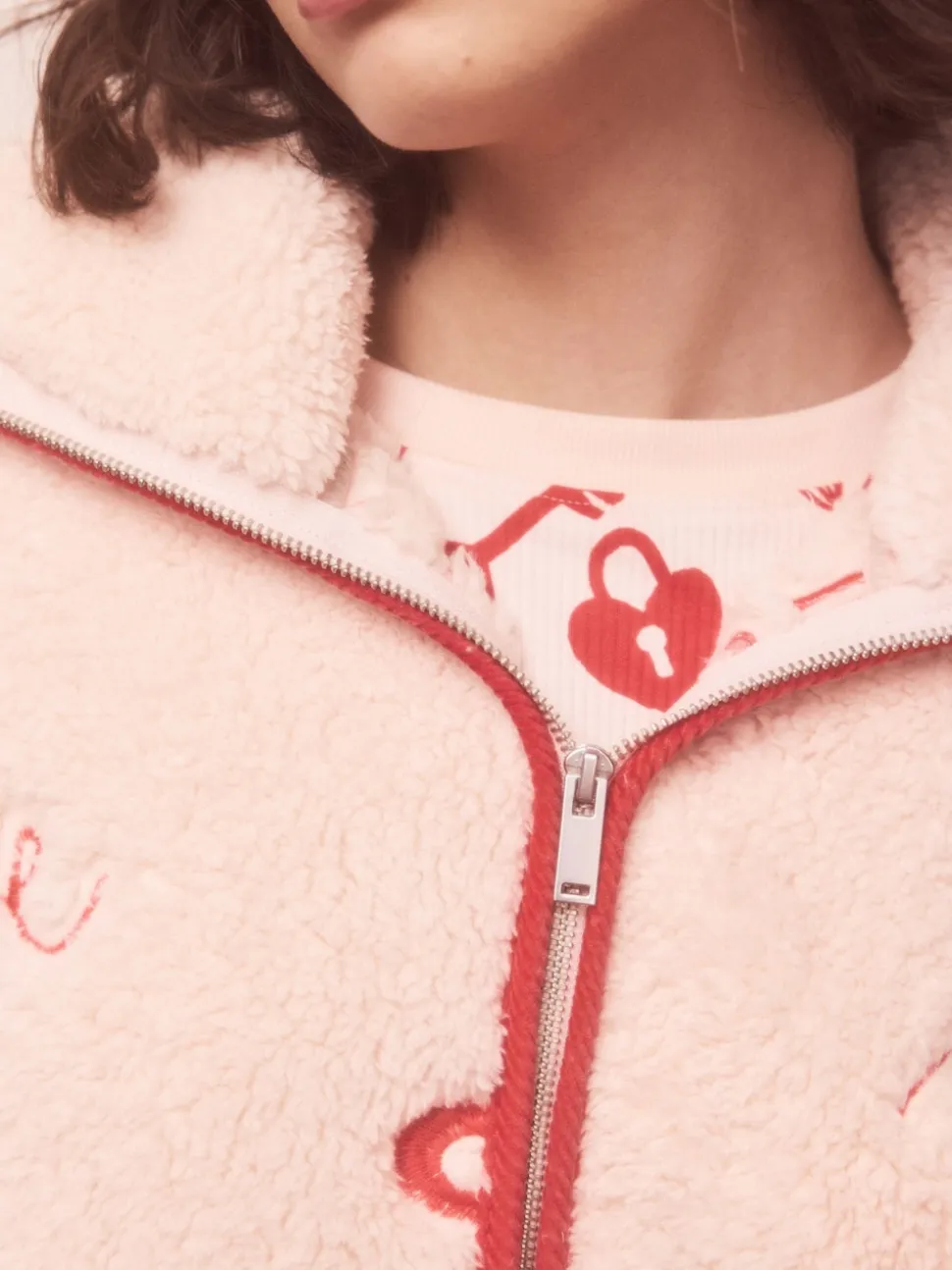 Pink/Red Heart Borg Full Zip Fleece