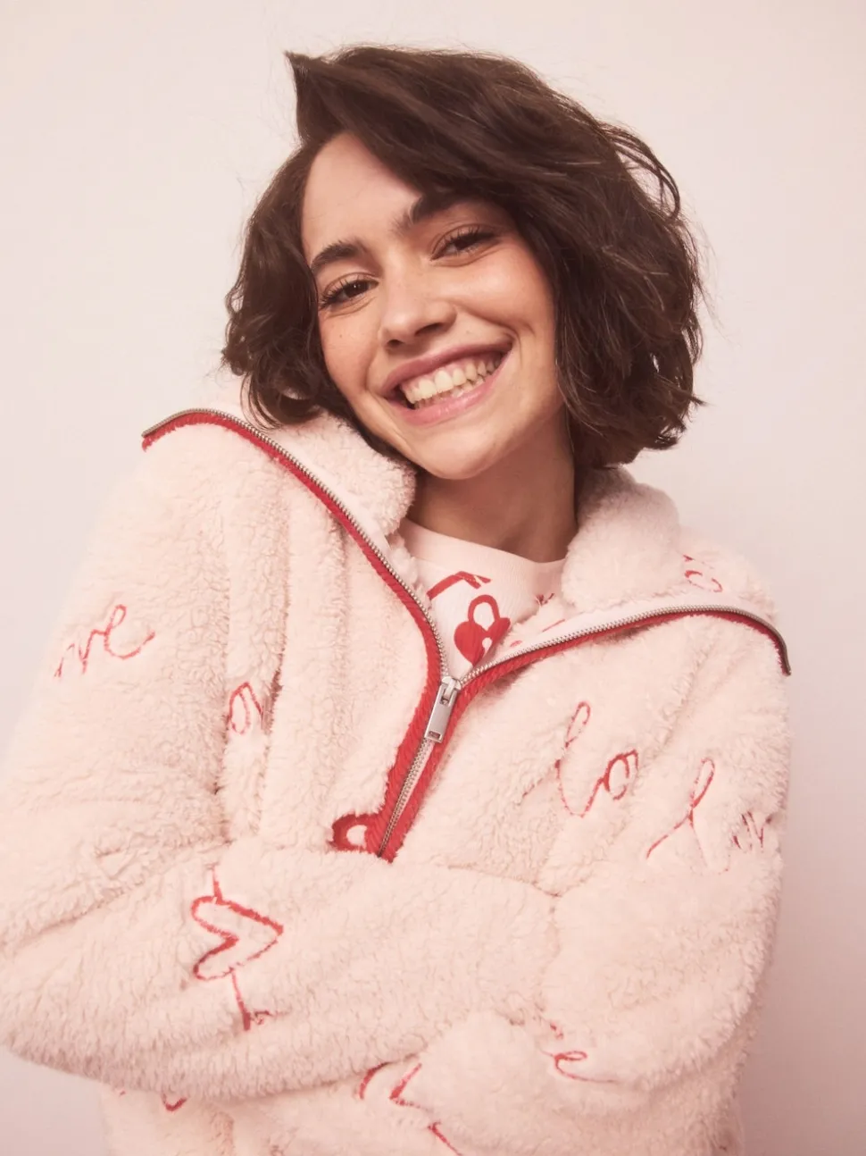 Pink/Red Heart Borg Full Zip Fleece