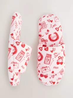 Pink/Red Heart Plush Slider Slippers