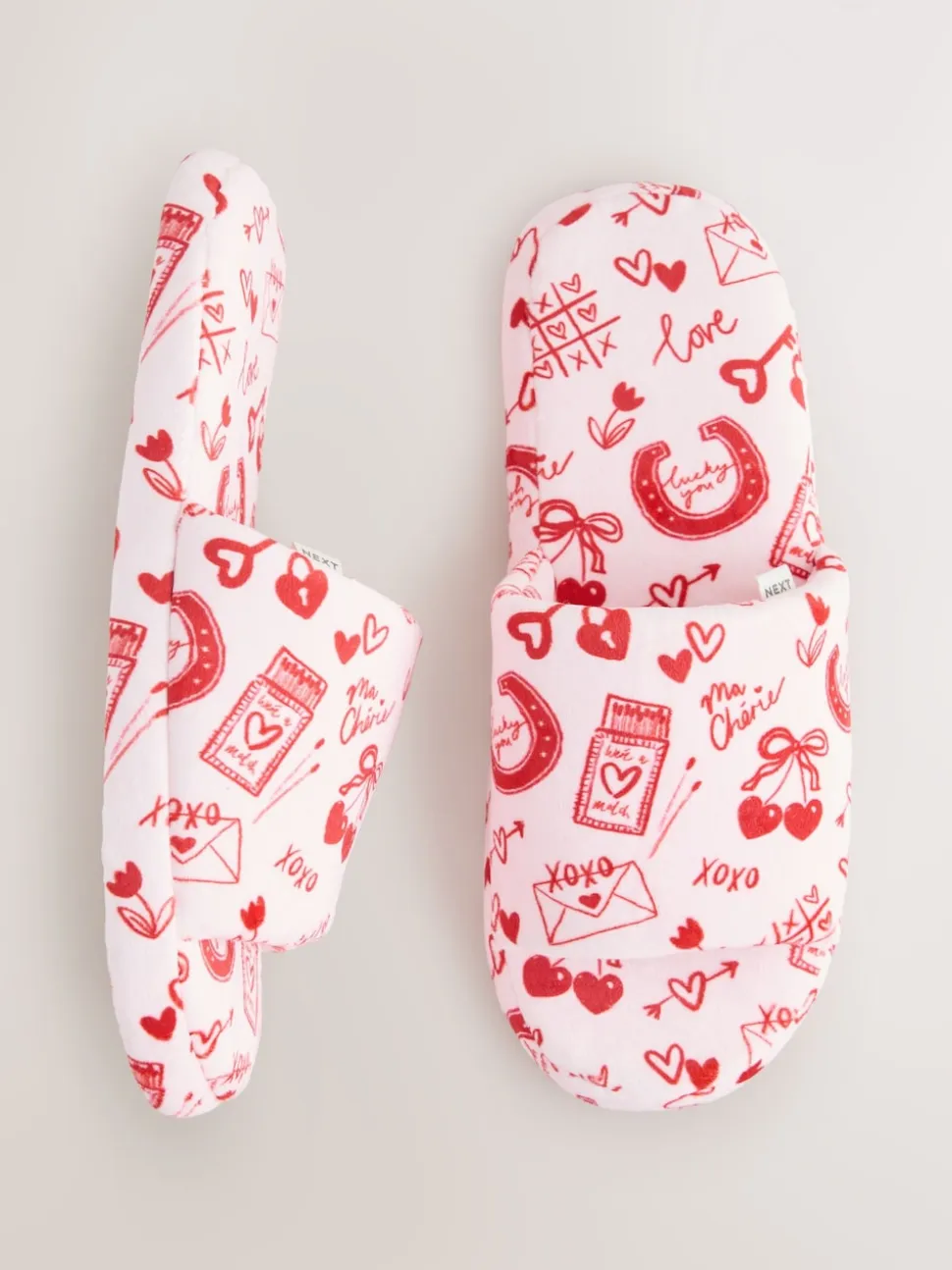 Pink/Red Heart Plush Slider Slippers