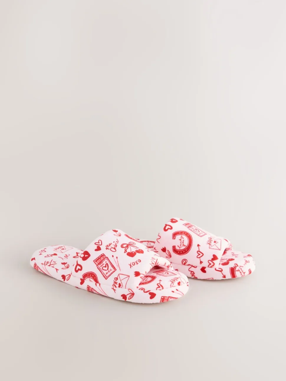 Pink/Red Heart Plush Slider Slippers