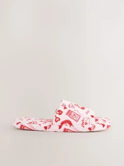 Pink/Red Heart Plush Slider Slippers