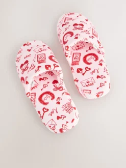 Pink/Red Heart Plush Slider Slippers