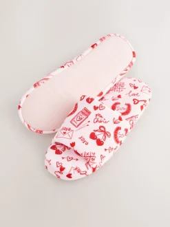 Pink/Red Heart Plush Slider Slippers