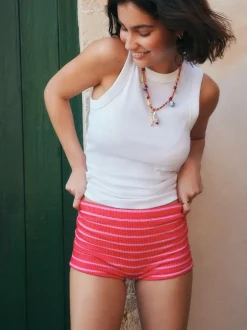 Pink/Red Stripe Crinkle Shorts Swim Shorts Bikini Bottoms