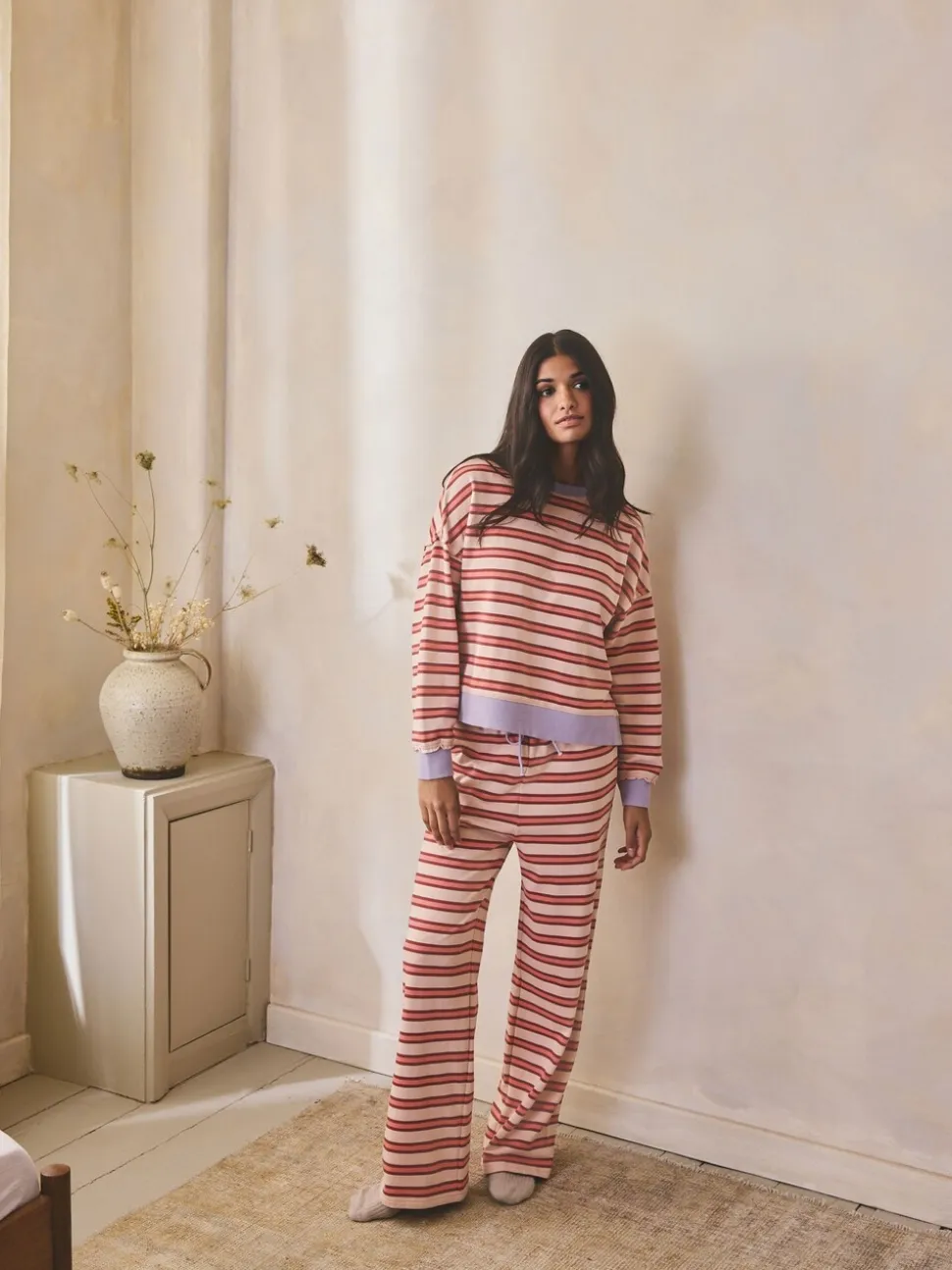 Pink/Red Stripe Wide Leg Joggers