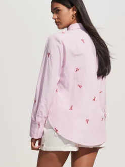 Pink/White Stripe Lobster Embroidered Long Sleeve Shirt
