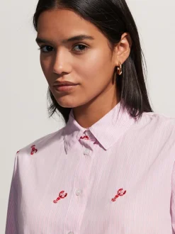 Pink/White Stripe Lobster Embroidered Long Sleeve Shirt