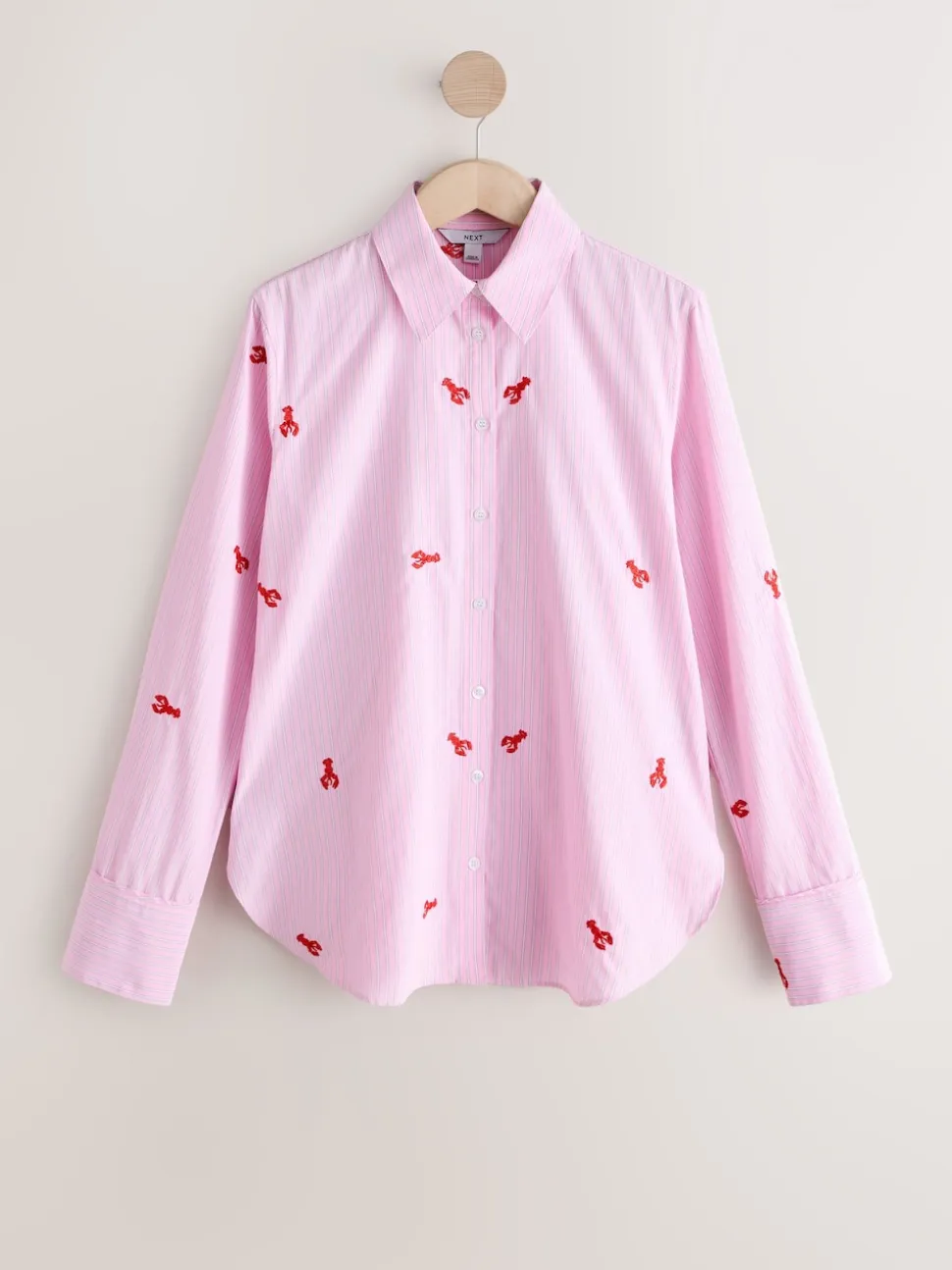 Pink/White Stripe Lobster Embroidered Long Sleeve Shirt