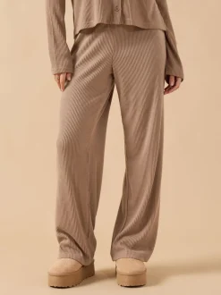 PixieGirl Petite Brown Ribbed Wide Leg Joggers