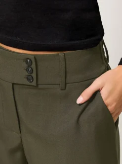 PixieGirl Petite Green 3 Button Tab Wide Leg Trousers