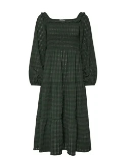 PixieGirl Petite Green Crinkle Check Long Sleeve Dress