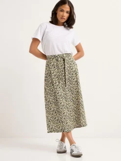 PixieGirl Petite Green Petite Self Belted Midi Skirt