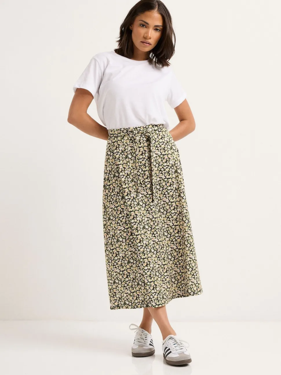 PixieGirl Petite Green Petite Self Belted Midi Skirt