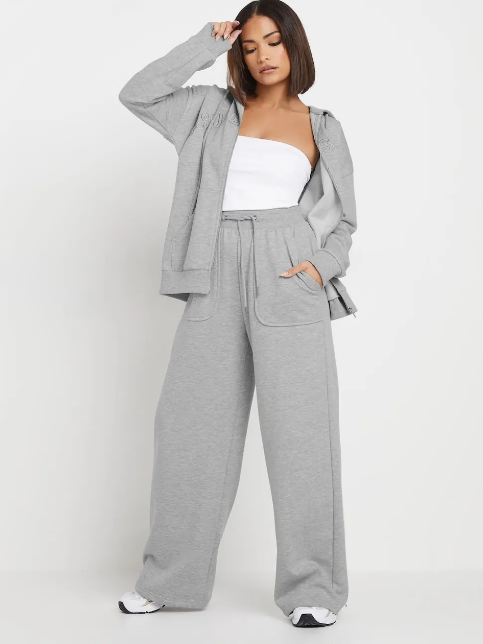 PixieGirl Petite Grey Pocket Patch Wide Leg Joggers