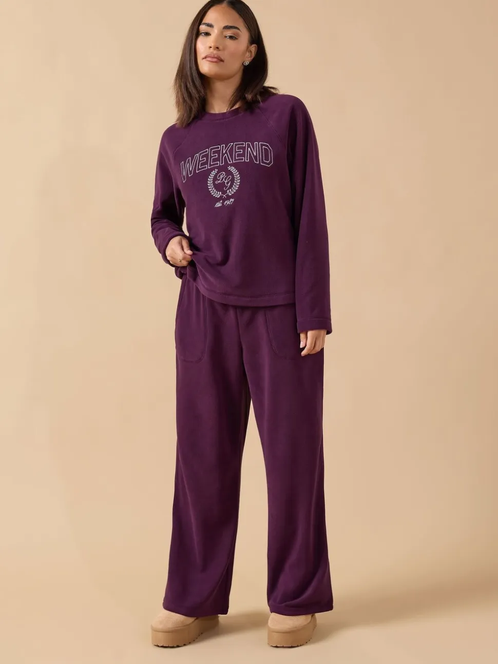 PixieGirl Petite Red Microfleece Wide Leg Joggers
