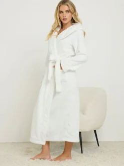 PixieGirl Petite White Cotton Touch Hooded Maxi Robe