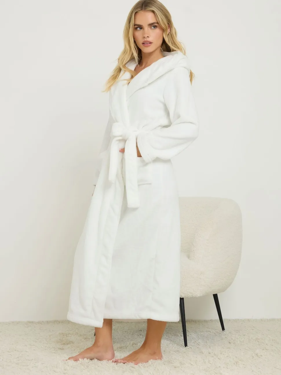 PixieGirl Petite White Cotton Touch Hooded Maxi Robe