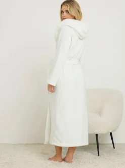 PixieGirl Petite White Cotton Touch Hooded Maxi Robe