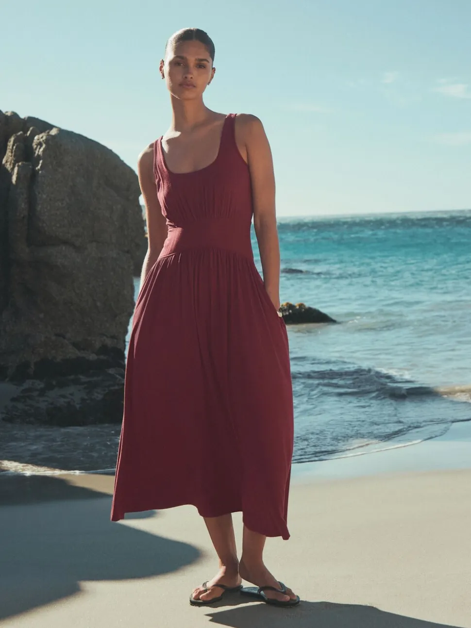 Plum Purple Jersey Waisted Summer Midi Dress