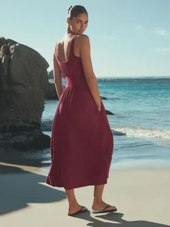 Plum Purple Jersey Waisted Summer Midi Dress