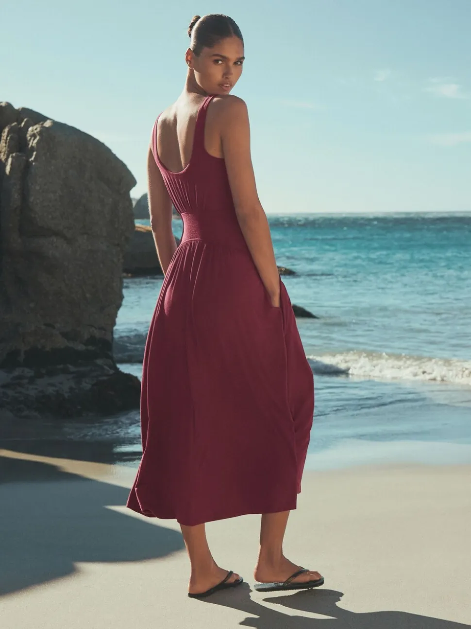 Plum Purple Jersey Waisted Summer Midi Dress