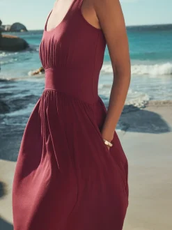 Plum Purple Jersey Waisted Summer Midi Dress