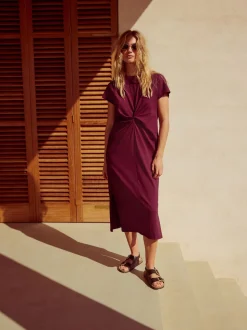 Plum Purple Twist Short Sleeved T-Shirt Summer Dress