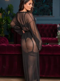 Pour Moi Black Boudoir Mesh & Lace Maxi Gown