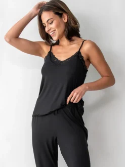 Pour Moi Black Cami Sofa Loves Lace Soft Hidden Support Pyjama Top