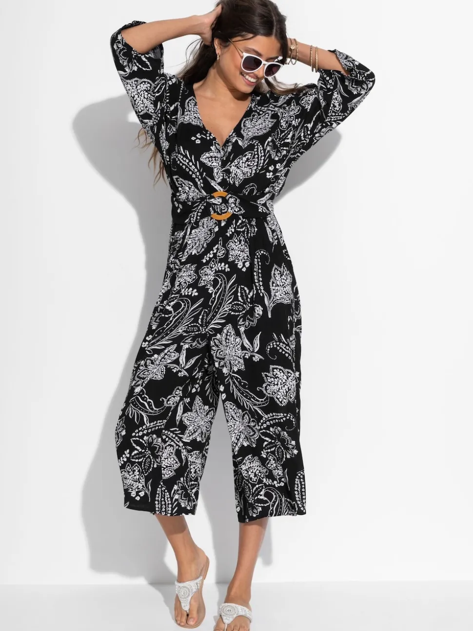 Pour Moi Black Crinkle O Ring Woven Beach Jumpsuit