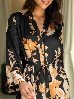 Pour Moi Black Dusk Printed Satin Midi Dressing Gown