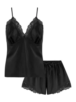 Pour Moi Black Dusk Satin Lace Trim Cami and Shorts Set