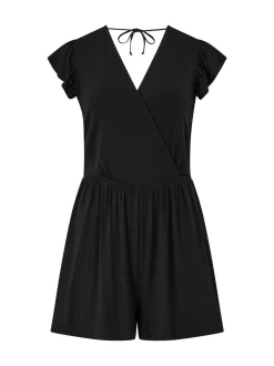Pour Moi Black Frill Stretch Jersey Beach Playsuit