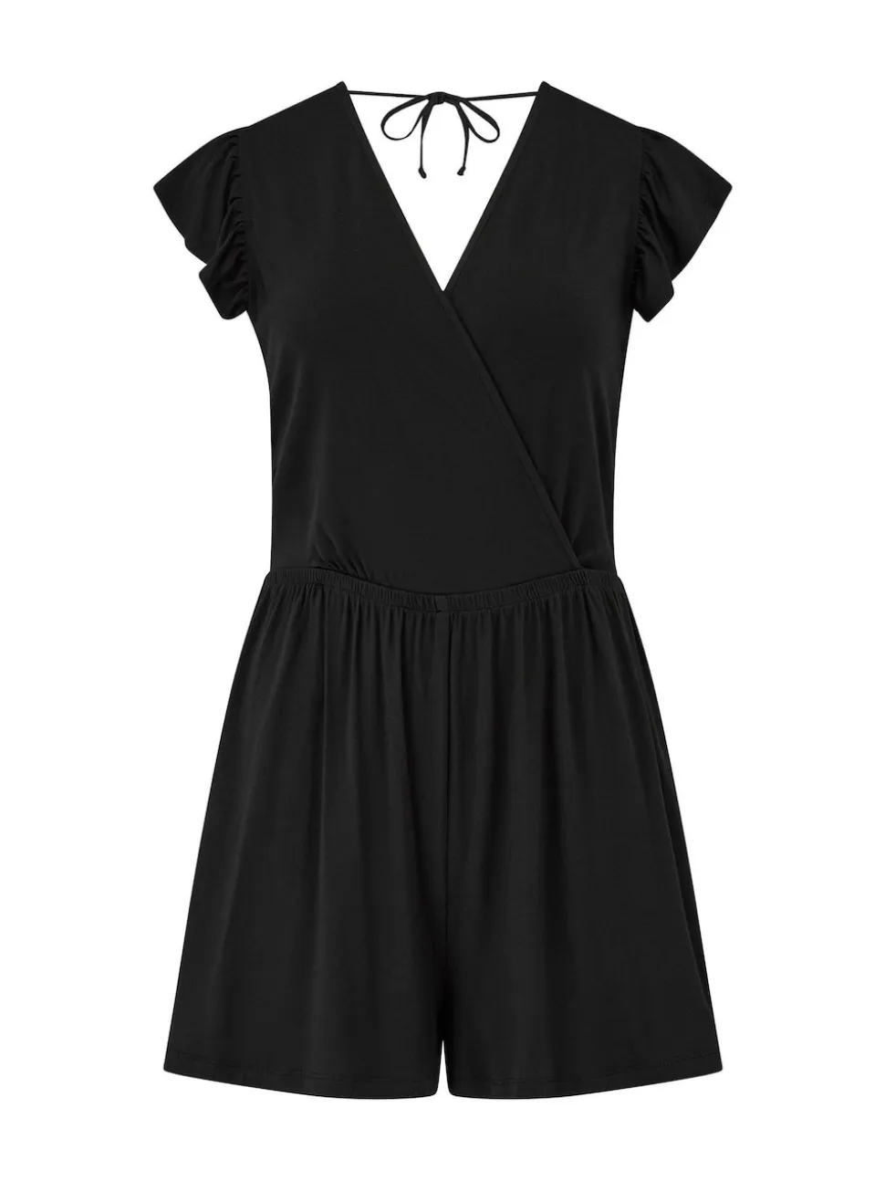 Pour Moi Black Frill Stretch Jersey Beach Playsuit