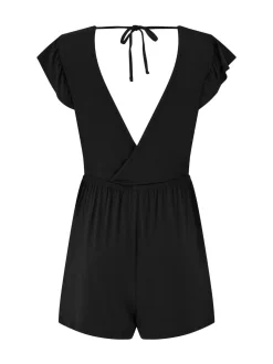 Pour Moi Black Frill Stretch Jersey Beach Playsuit