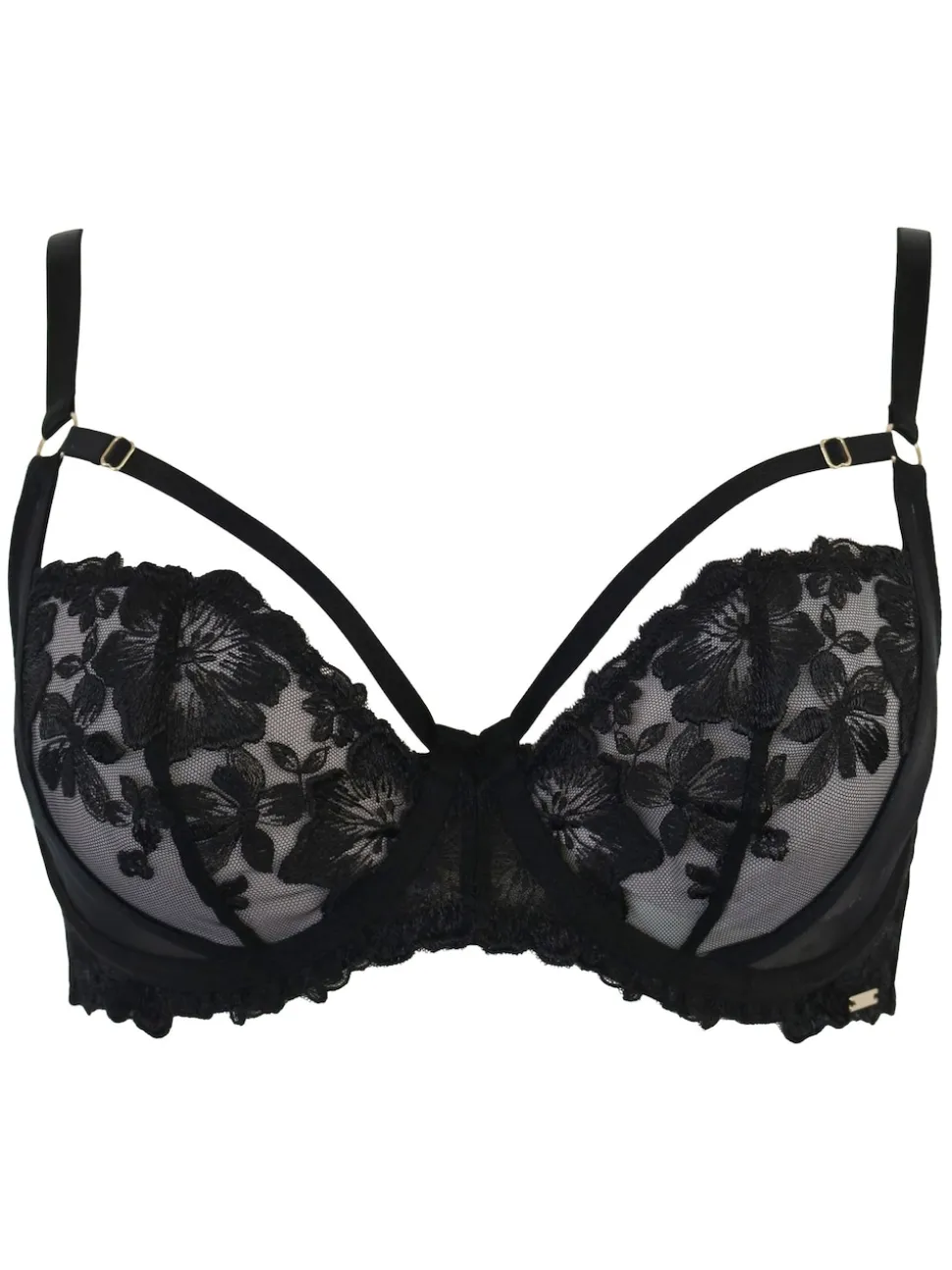 Pour Moi Black India Bold Floral Embroidery Non Pad Bra