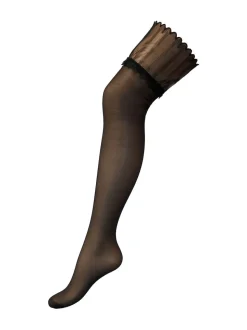 Pour Moi Black Linear Embroidery Top Stocking