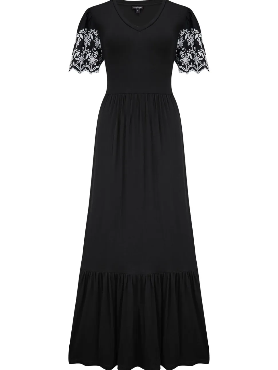Pour Moi Black Nova Broderie Sleeve Crepe Jersey Midaxi Dress