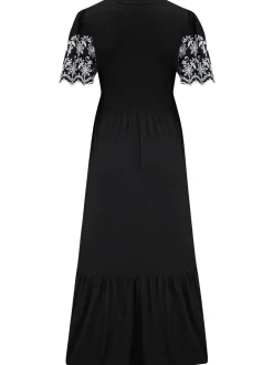 Pour Moi Black Nova Broderie Sleeve Crepe Jersey Midaxi Dress