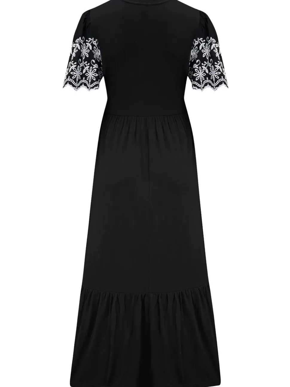 Pour Moi Black Nova Broderie Sleeve Crepe Jersey Midaxi Dress