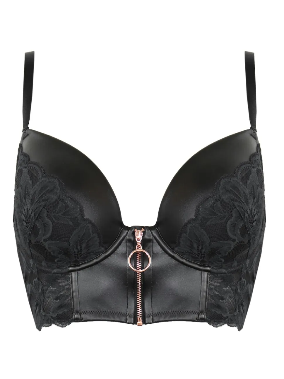 Pour Moi Black Onyx Zip Front Fastening Padded Longline Bra