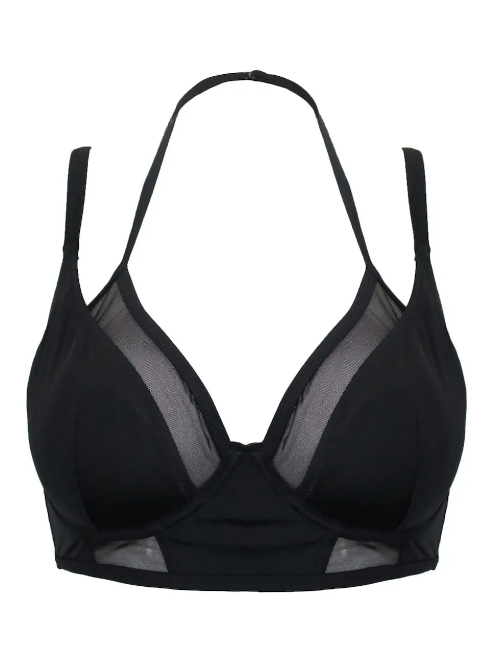 Pour Moi Black Sydney Underwired Mesh Longline Double Strap Bikini Top