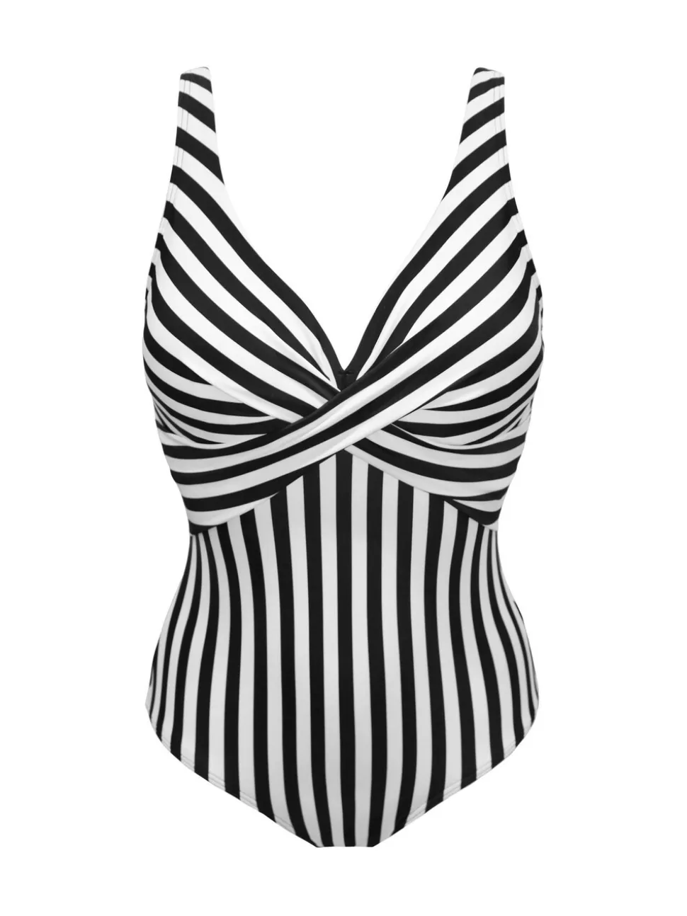 Pour Moi Black/White Free Spirit Twist Front Ruched Tummy Control Swimsuit